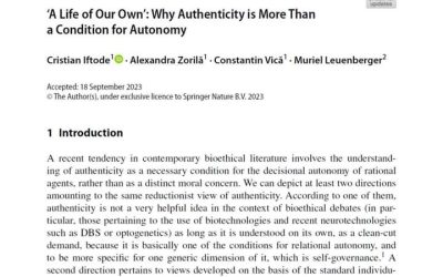 „A Life of Our Own’: Why Authenticity is More Than a Condition for Autonomy”, articol publicat de colegii noștri Cristian Iftode, Alexandra Zorilă și Constantin Vică în revista The Journal of Value Inquiry, Springer Nature