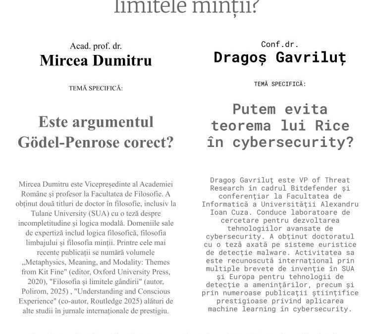Dezbatere pluridisciplinară ”Sunt limitele calculatoarelor limitele minții?”: 21.04.2026
