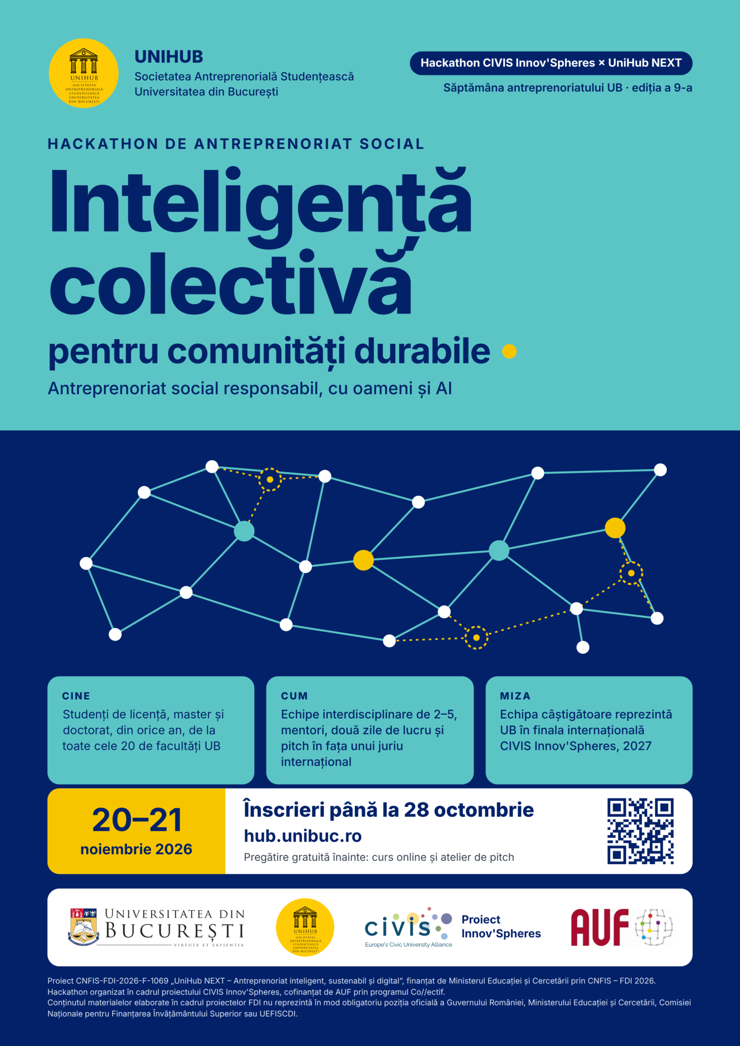 Hackathon de antreprenoriat social, 20–21 noiembrie. Echipa câștigătoare reprezintă UB în finala internațională CIVIS Innov’Spheres