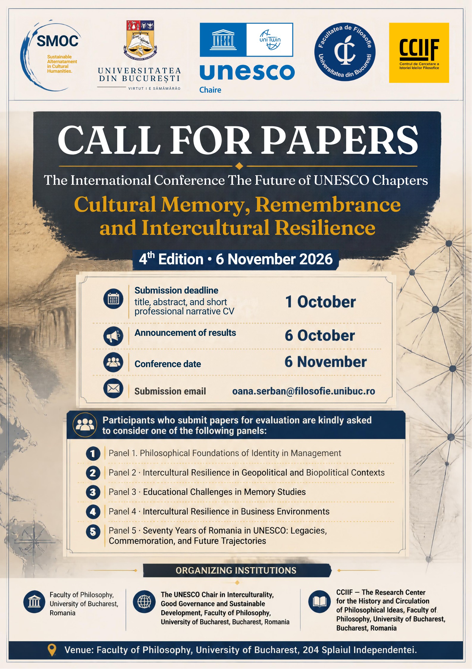 International Conference: The Future of UNESCO Chapters: Cultural Memory, Remembrance and Intercultural Resilience. The 4th Edition – 6 November 2026