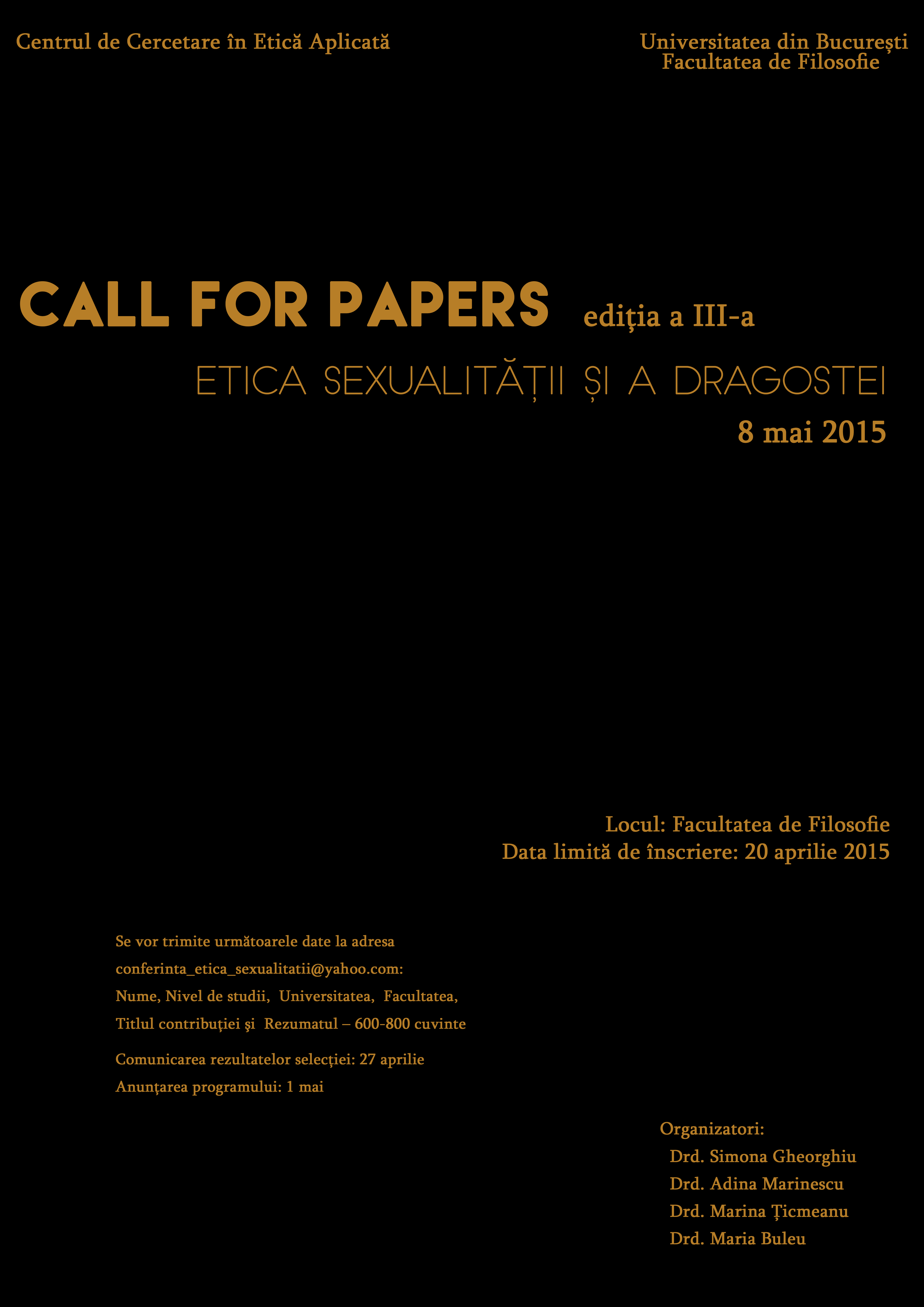 CCEA – Call for Papers: Etica sexualităţii şi a dragostei