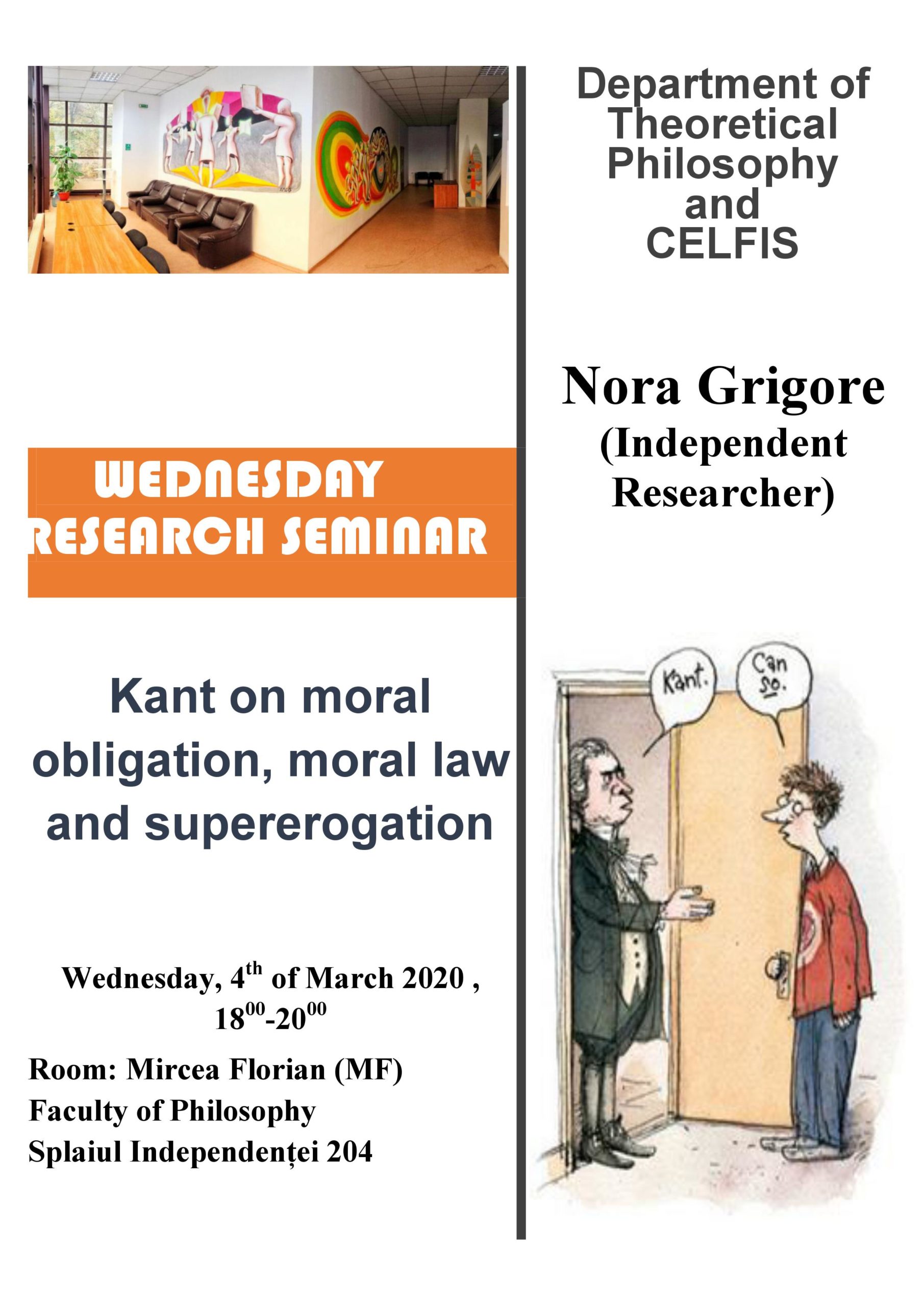 Seminar cercetare DFT „Kant on moral obligation, moral law and supererogation”