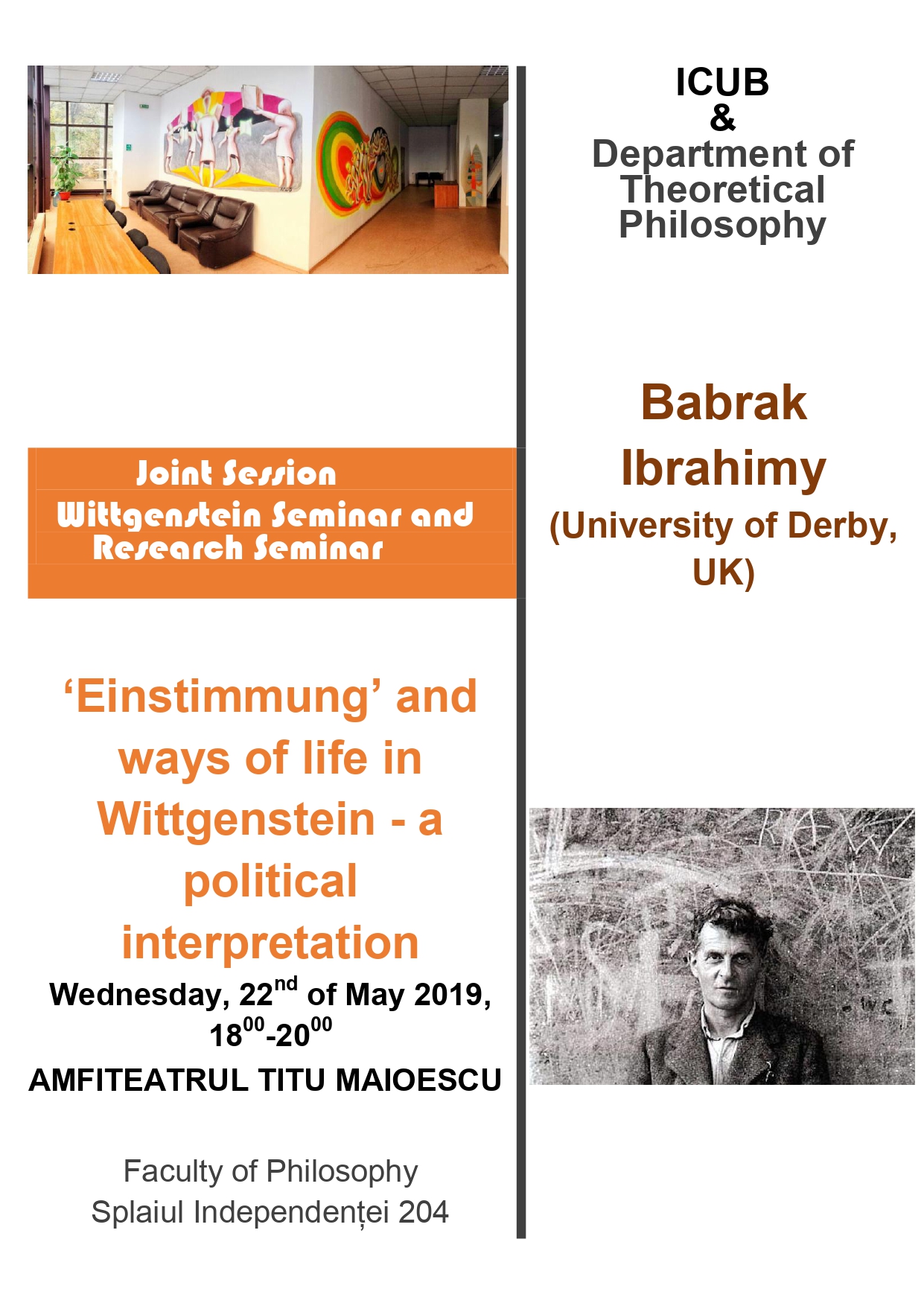 Seminar cercetare DFT: „‘Einstimmung’ and ways of life in Wittgenstein – a political interpretation”