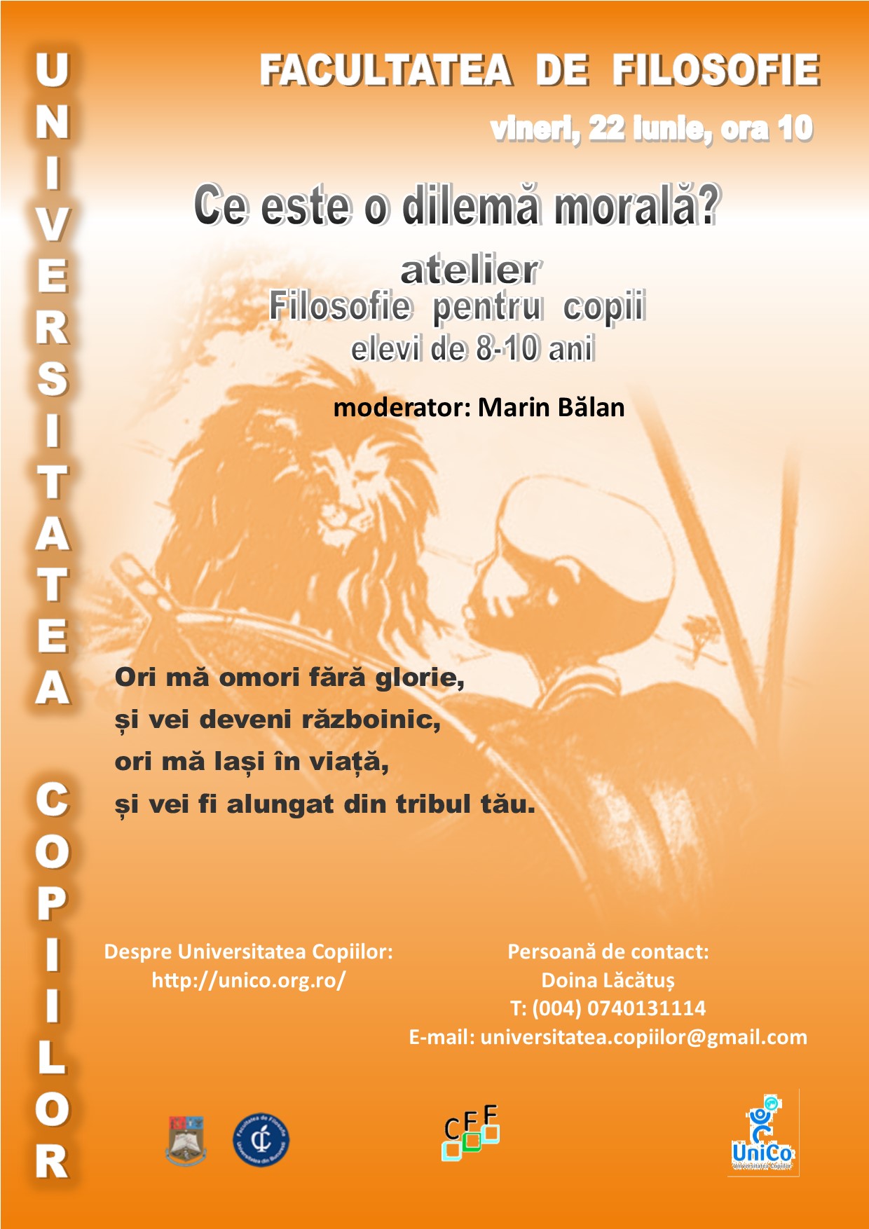 CE ESTE O DILEMĂ MORALĂ? – atelier de Filosofie pentru copii, 8-10 ani