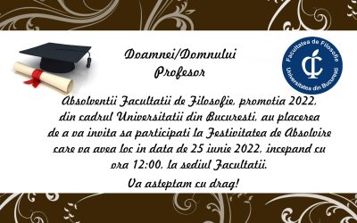 Invitație la FESTIVITATEA DE ABSOLVIRE – Promoția 2022