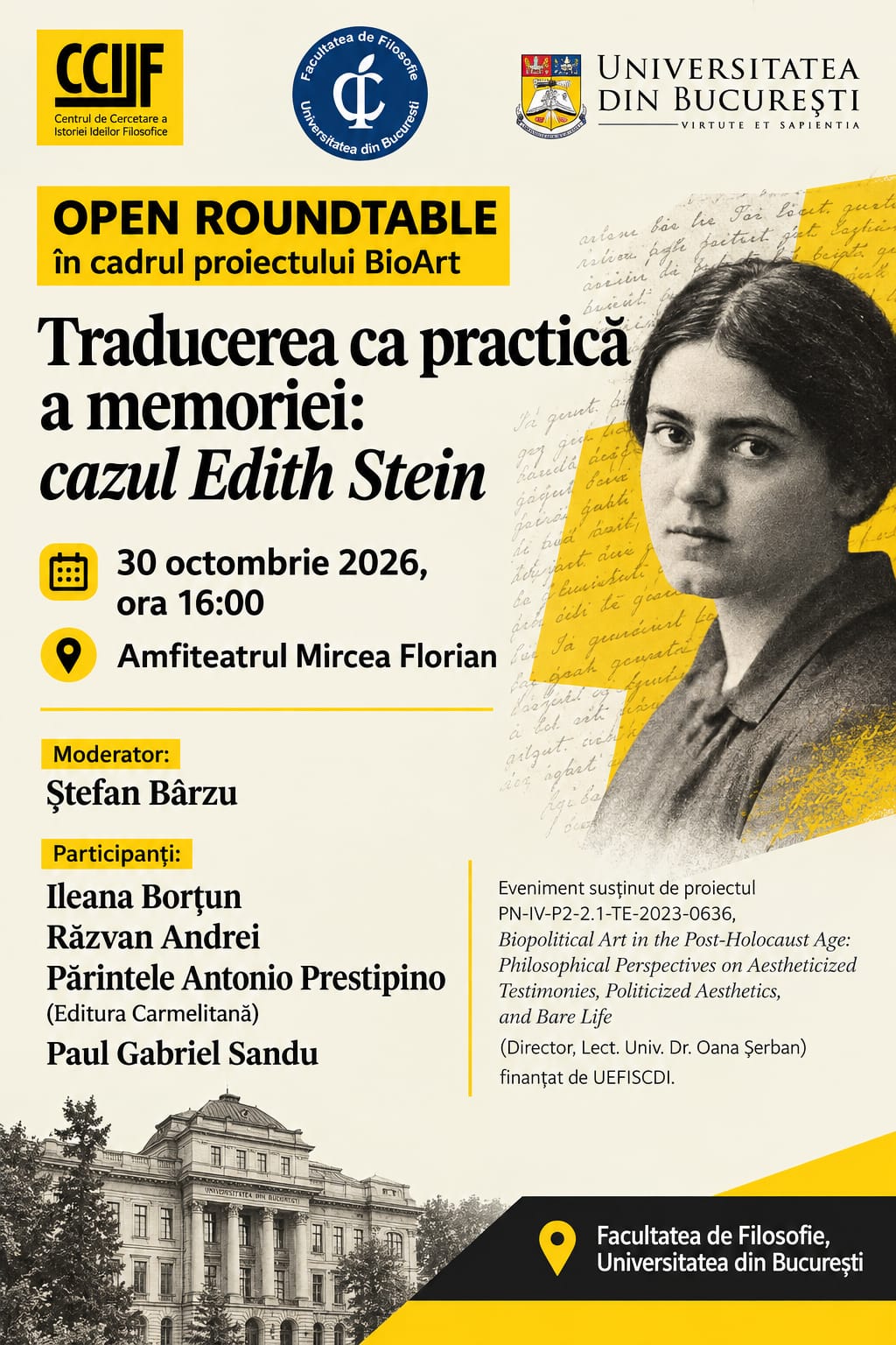 Masă deschisă în cadrul proiectului BioArt. Traducerea ca practică a memoriei: cazul Edith Stein