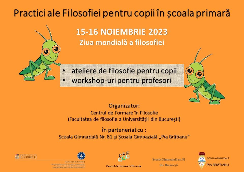 Practici ale Filosofiei pentru copii în școala primară: 15-16 noiembrie 2023