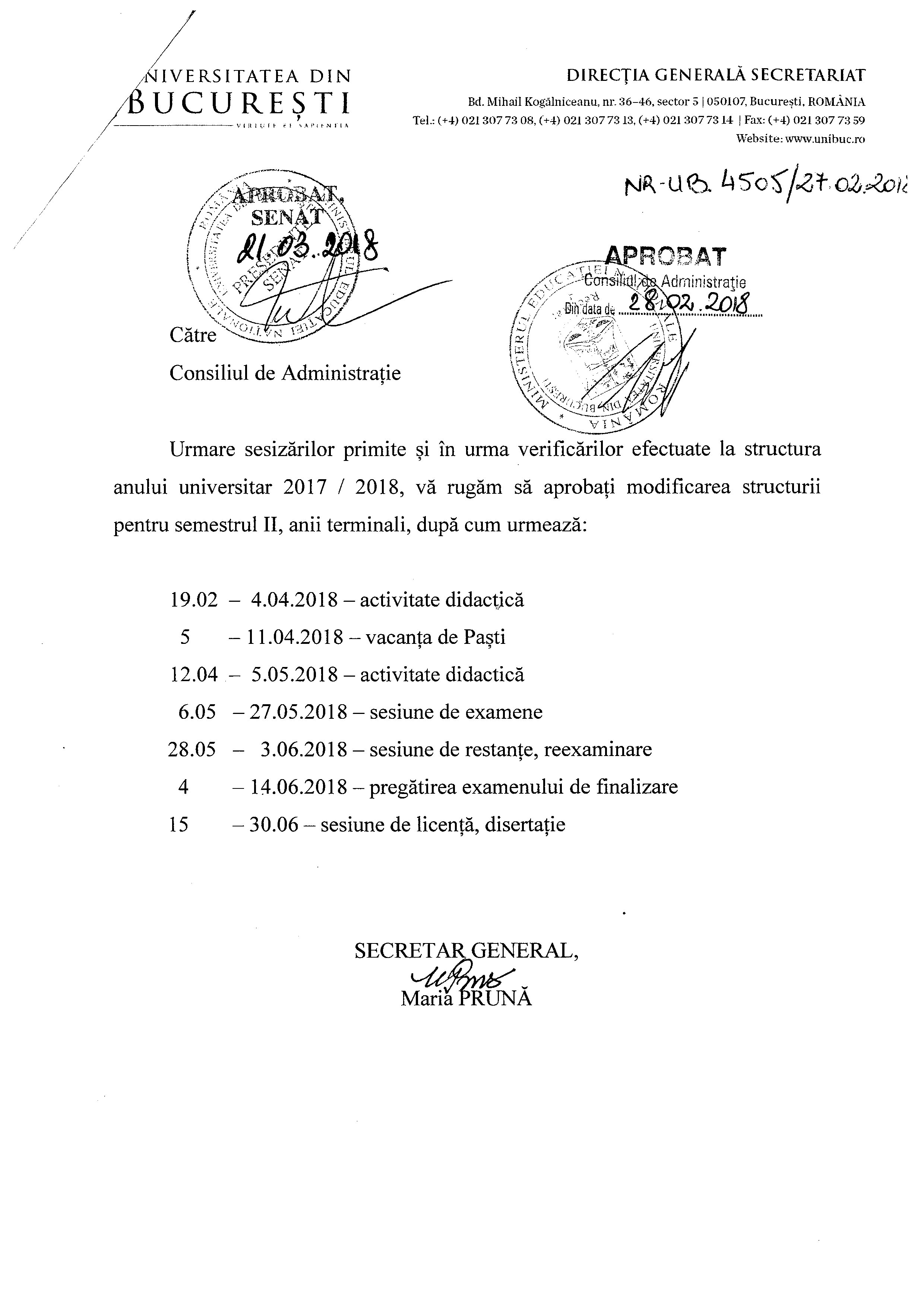 Modificare structură sem. 2, a.u. 2017-2018 pentru anii terminali la licență și master